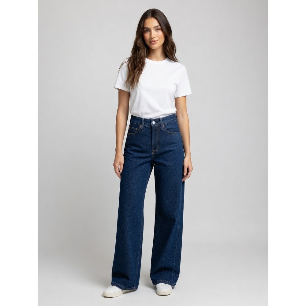 Wide Leg Dark Blue Denim Jeans - Classic High-Rise Flare